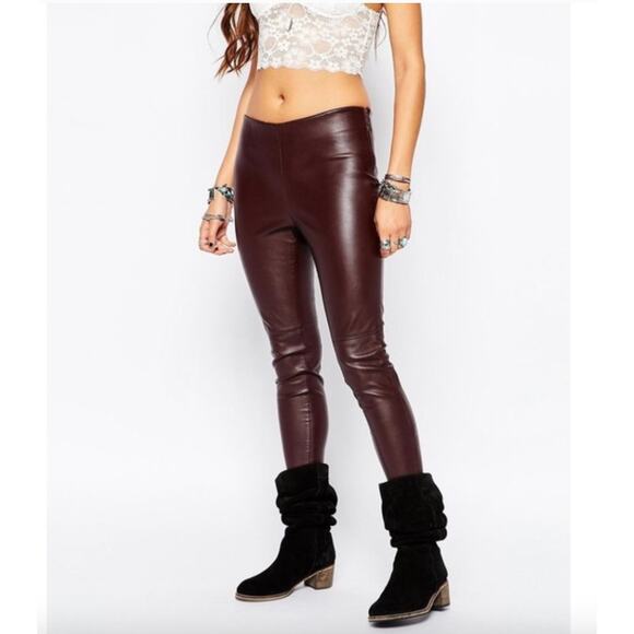 Free People Vegan Leather Skinny Ankle Zip Oxblood Pants Size 4 - Picture 1 of 8